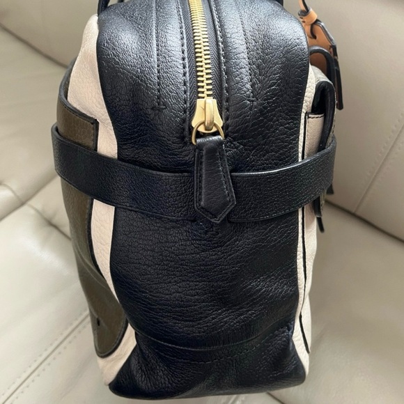 Reed Krakoff Cream, Black & Olive Pebbled Leather Satchel - Picture 13 of 14